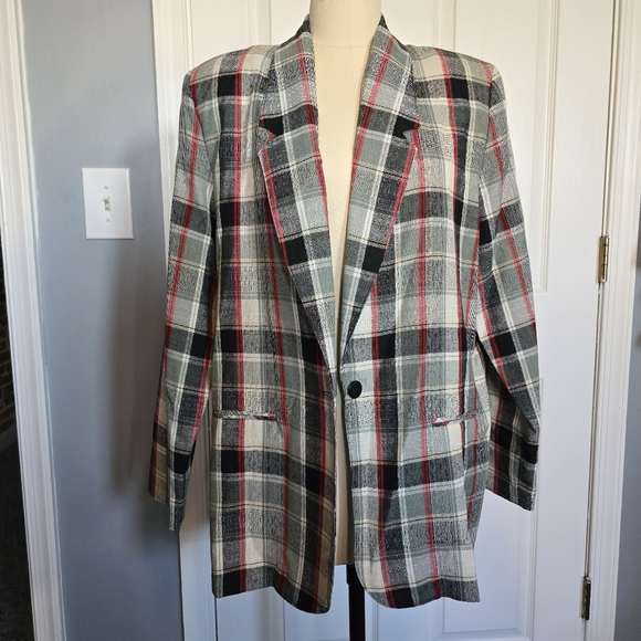 Oversized Vintage Career Elements Plaid Blazer - Picture 1 of 5